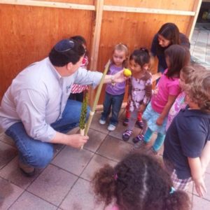 rabbi with little kids, sukkah